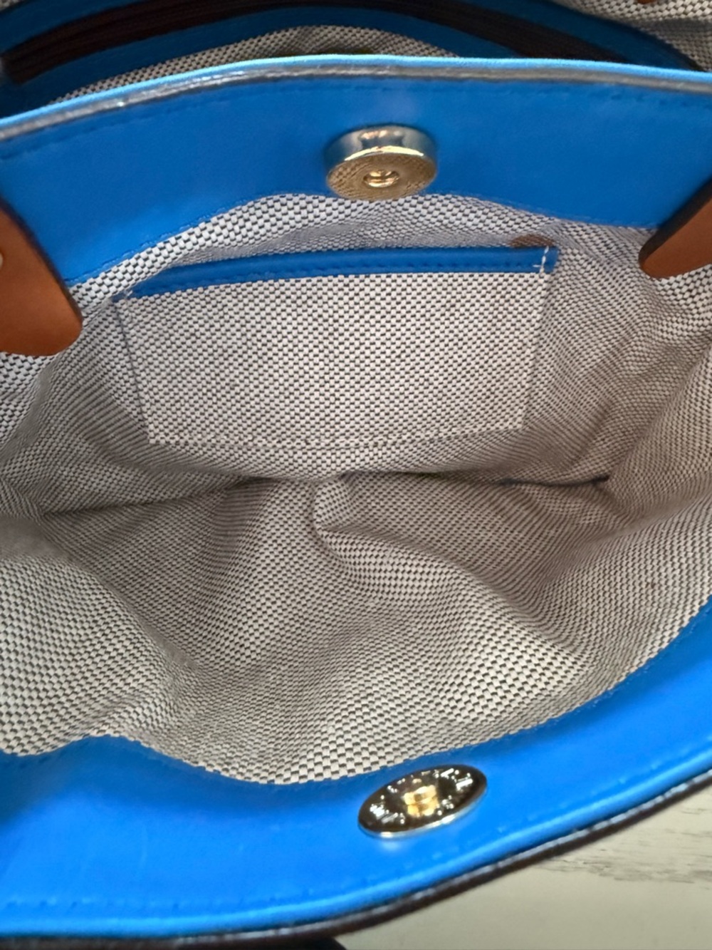 Dooney & Bourke Blue Leather Tote with Brown Trim - Picture 10 of 16
